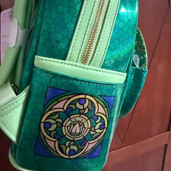 Loungefly Green and Gold Tiana Stained Glass Mini Backpack - Picture 2 of 4